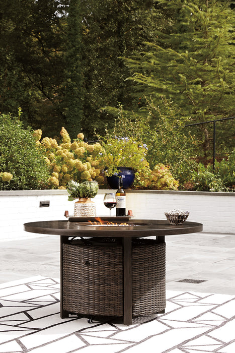 Paradise Trail Paradise Trail Fire Pit Table with 4 Nuvella Swivel Lounge Chairs - Furniture 4 Less (Jacksonville, NC)