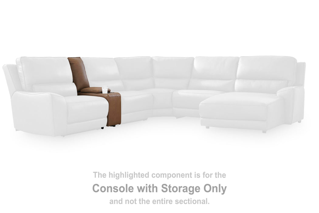 DeepWakes Reclining Sectional with Storage Console - Furniture 4 Less (Jacksonville, NC)