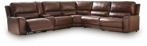 DeepWakes Reclining Sectional with Storage Console - Furniture 4 Less (Jacksonville, NC)