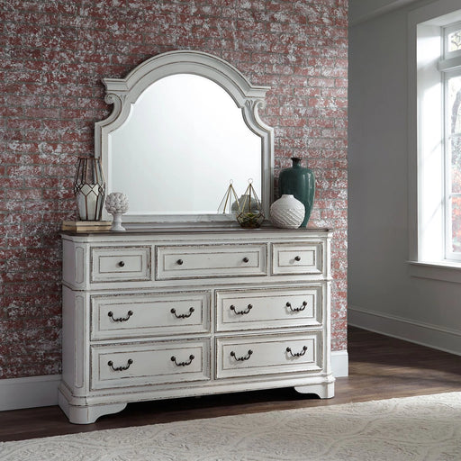 Magnolia Manor King California Upholstered Sleigh Bed, Dresser & Mirror, Night Stand image
