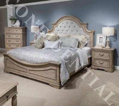 Liberty Furniture Magnolia Manor II Queen Upholstered Panel Bed in Weathered Bisque - Furniture 4 Less (Jacksonville, NC)