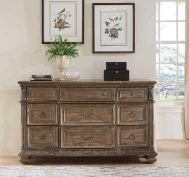 Liberty Furniture Carlisle Court 9 Drawer Dresser in Chestnut with Dusty Wax - Furniture 4 Less (Jacksonville, NC)