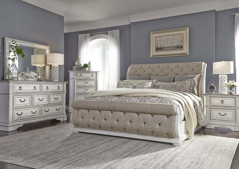 Liberty Furniture Abbey Park Upholstered Queen Sleigh Bed in Antique White - Furniture 4 Less (Jacksonville, NC)